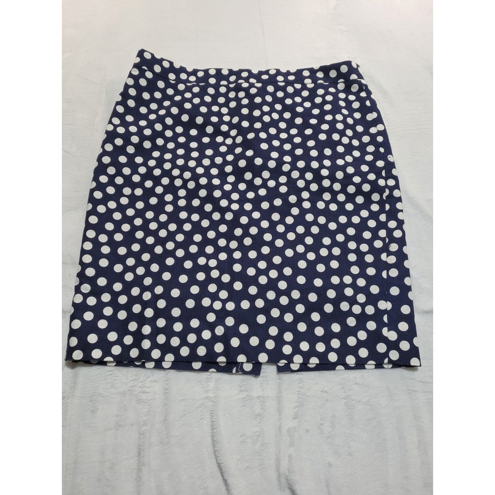 NWT J.Crew Pencil Skirt Womens 12 Navy Blue Polka Dot Cotton